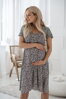 Tehotenské šaty na dojčenie Lovely Midi Navy Dress with White Flowers SS