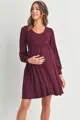 Tehotenské šaty s dlhým rukávom a vreckami Dahlia Burgundy