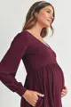 Tehotenské šaty s dlhým rukávom a vreckami Dahlia Burgundy