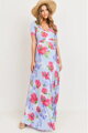 Svetlomodré kvetinové tehotenské maxi šaty na dojčenie Elena