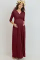 Tehotenské maxi šaty na dojčenie s 3/4 rukávom Natalie Burgundy