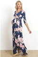 Tehotenské kvetinové maxi šaty Thalia Navy
