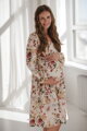 Tehotenské ľanové šaty na dojčenie Lovely Midi Dress Cream with Flowers