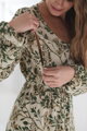 Tehotenské ľanové šaty na dojčenie Lovely Midi Dress Green Flowers