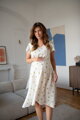 Tehotenské ľanové šaty na dojčenie Lovely Midi Dress Sage Dots