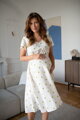 Tehotenské ľanové šaty na dojčenie Lovely Midi Dress Sage Dots