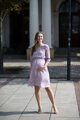 Tehotenské šaty na dojčenie, 3/4 rukáv, Lovely Dress Pink Flowers on Blue