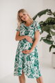 Tehotenské šaty na dojčenie Lovely Midi Dress Cream with Green Leaves SS