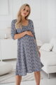 Tehotenské šaty na dojčenie, 3/4 rukáv, Lovely Midi Dress Blue Flowers