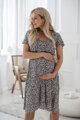 Tehotenské šaty na dojčenie Lovely Midi Navy Dress with White Flowers SS