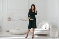 Tehotenské šaty na dojčenie, 3/4 rukáv, Lovely Midi Dress Ocean Green