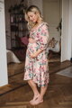 Tehotenské šaty na dojčenie Lovely Midi Dress Salmon with Flowers