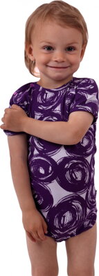 Dojčenské body s krátkym rukávom, fialový vzor