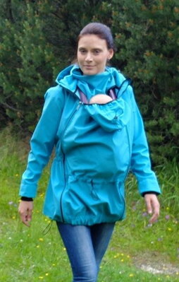Alica 2 tyrkysová - softshellová bunda na predné/ zadné nosenie detí