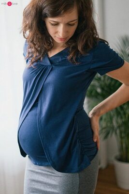 Blúzka na dojčenie, tehotenská blúzka Buzzy Bee krátky rukáv, Navy Blue