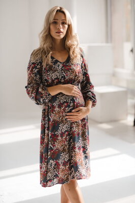 Tehotenské šaty na dojčenie Lovely Midi Dress Graphite print, dl.rukáv