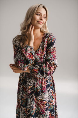 Tehotenské šaty na dojčenie Lovely Midi Dress Navy print, dl.rukáv