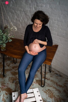 Tmavomodré tehotenské tregínsy s nízkym pásom Milk&Love
