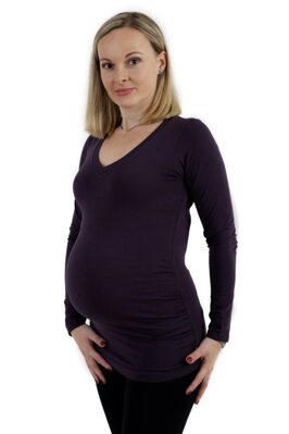 Tehotenské tričko Vanda, dlhý rukáv, fialové