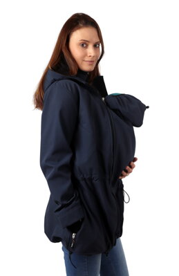 Pavla 2 tmavomodrá - softshellová bunda na predné nosenie detí aj s tehotenskou vsadkou