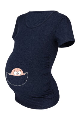 Tehotenské tričko s potlačou kr.rukáv, tm.modrý melír