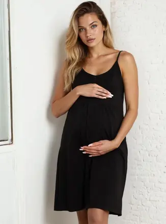 Nočná košeľa na dojčenie na ramienka Merry Black