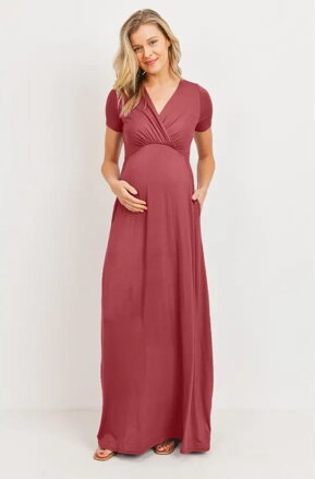 Tehotenské maxi šaty na dojčenie Carol Red Brown