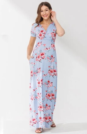 Kvetinové tehotenské maxi šaty na dojčenie Ellie Blue