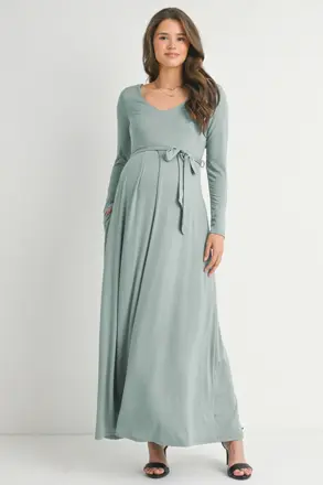 Maxi šaty s výstrihom do V a dlhým rukávom pre tehotné Layla Sage