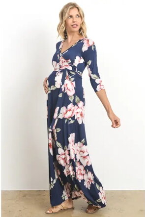 Tehotenské kvetinové maxi šaty Thalia Navy