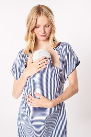 Pôrodná nočná košeľa z Bio bavlny Navy Stripes