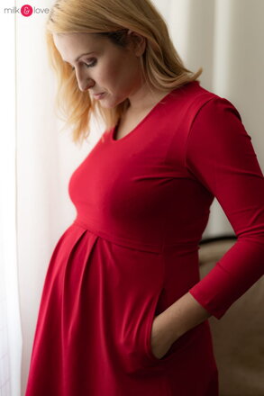 Šaty tehotenské a na dojčenie, 7/8 rukáv, Carry Red Dress