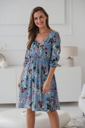 Tehotenské šaty na dojčenie Lovely Dress, Blue with flowers
