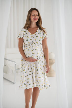 Tehotenské šaty na dojčenie Lovely Midi Dress White with Lemons SS