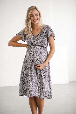 Tehotenské šaty na dojčenie Lovely Midi Dress Navy with Flowers SS