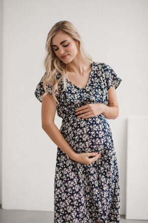 Tehotenské šaty na dojčenie Lovely Midi Dress Navy with Chamomile SS