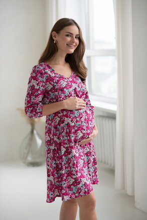 Tehotenské šaty na dojčenie, 3/4 rukáv, Lovely Dress Pink Flowers