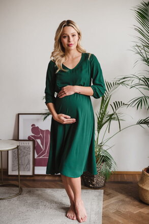 Tehotenské šaty na dojčenie, 3/4 rukáv, Lovely Midi Dress Bottle Green