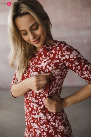 Šaty na dojčenie Milky Dress 3/4 Burgundy Flowers