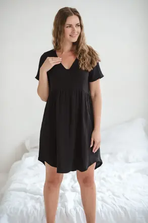 Tehotenská mušelínová nočná košeľa Aurora Black