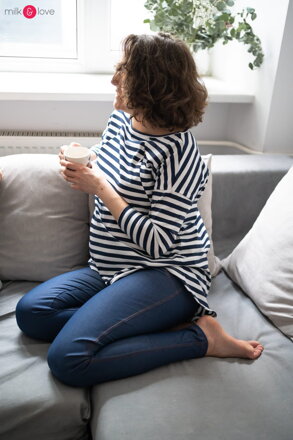 Tunika na dojčenie, tehotenská tunika Mommy 7/8 rukáv, Navy stripes