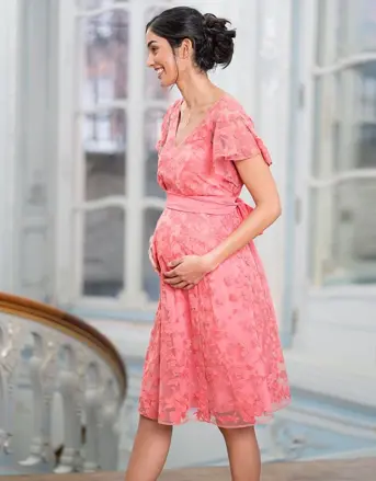 Spoločenské čipkované tehotenské šaty Seraphine Diane Coral