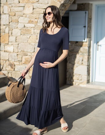 Tehotenské maxi šaty na dojčenie Seraphine Ester Navy