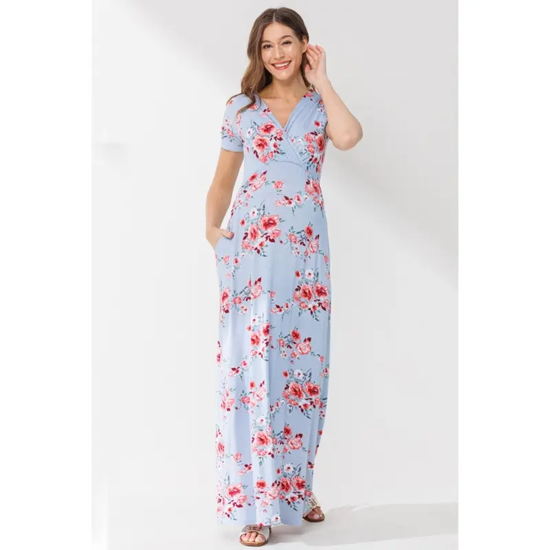 Kvetinové tehotenské maxi šaty na dojčenie Ellie Blue