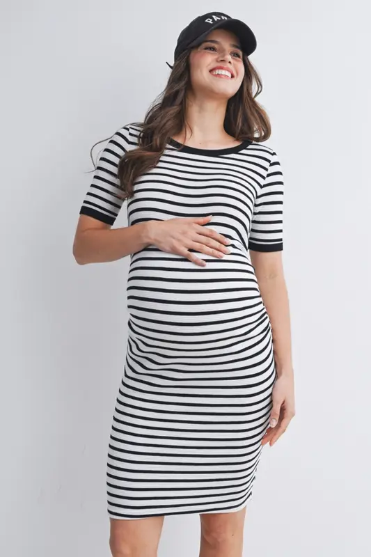 Pruhované priliehavé tehotenské šaty Kimberley Stripes