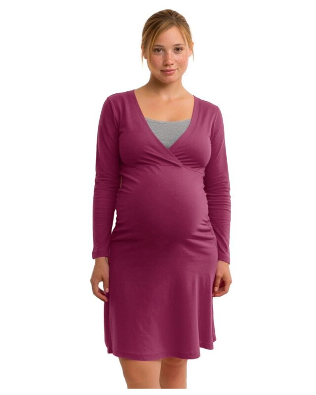 Nočná košeľa na dojčenie Eva, dlhý rukáv, cyklámen