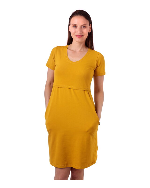 Šaty na dojčenie Tea, kr.rukáv, horčicové