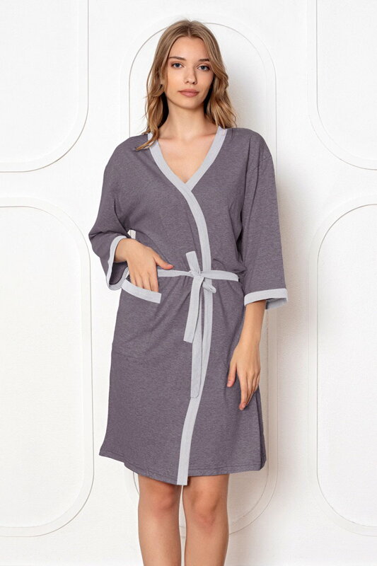 Tenký bavlnený župan do pôrodnice LaPenna 19279 Dark Grey