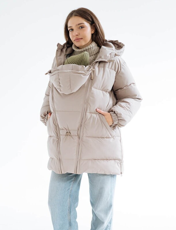 Zimná tehotenská a nosičská páperová bunda 3v1 Love&Carry, Beige