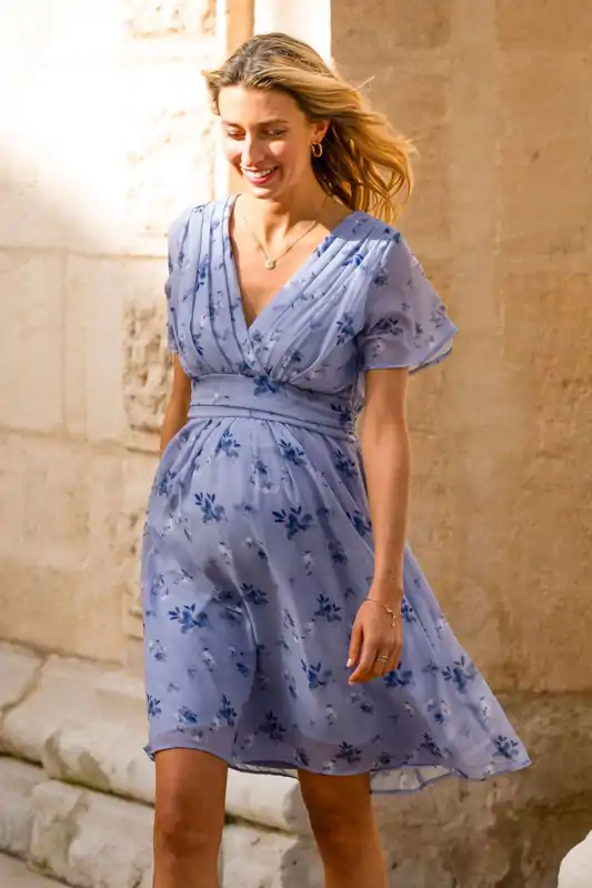 Šifónové tehotenské a dojčiace šaty Flower print Blue